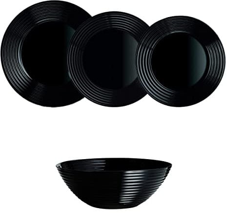 Vajilla vidrio opal Harena negro Luminarc 19 piezas vajilla completa con ensaladera