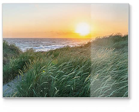 DEQORI Schneidebrett aus Glas | groß 40x30 cm | Motiv Abendstimmung am Meer | Design Schneideplatte für Küche | Frühstücksbrett antibakteriell & rutschfest | Glasplatte & Servierplatte
