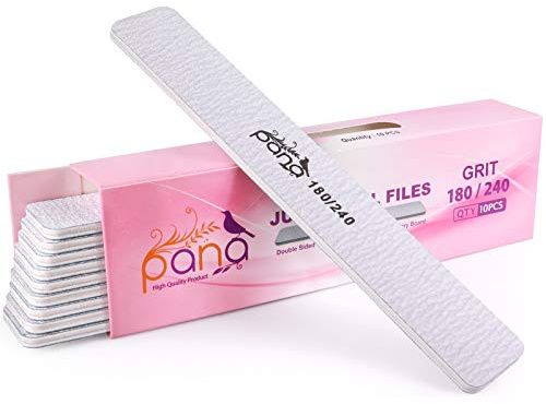 Lot de 10 limes à ongles professionnelles double face Pana - Grain 180/240 - Lime à ongles en émeri - Pour manucure, pédicure, polisseuse à ongles lavable