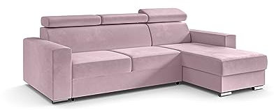 ALTDECOR Ecksofa rechts mit Schlaffunktion und Bettkasten mit Gasdruckfeder, Polstercouch in L-Form rechts angeordnet, rückenecht gepolstert, ideal als Gästebett - FIX - 242x168 cm Rosa