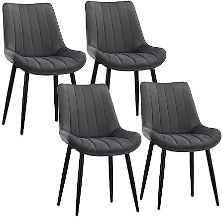 CLIPOP Samt Esszimmerstühle 4er Set Küchenstühle Polsterstuhl Wohnzimmerstuhl Gepolsterte Sessel Sitzfläche mit Rückenlehne und Metallbeine (4er Set, Grau)