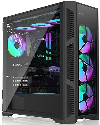 RAIJINTEK PONOS Ultra TG4 E-ATX Caja de PC de media vuelta, apertura del panel lateral de vidrio templado, preinstalado 4 ventiladores ARGB, negro (0R20B00225)