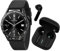 Harry Lime Serie 27 Negro Correa De Silicona Reloj Inteligente con Negro Auriculares Inalámbricos Verdaderos En Caja De Carga