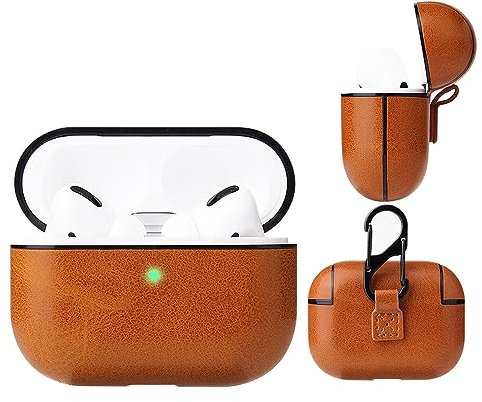 SIFANGDA Stylish Leather Case Cover for AirPods Pro 2,Front LED Visible,360° Protection,Portable Slim Fit Fashion Shockproof Business Casual Cover with Keychain - Brown