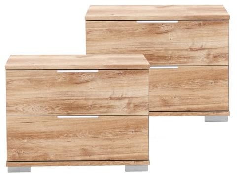 Lomadox Schlafzimmer 2er Set Nachttisch Nachtschrank in Plankeneiche Nb., B/H/T ca. 52/40/38 cm