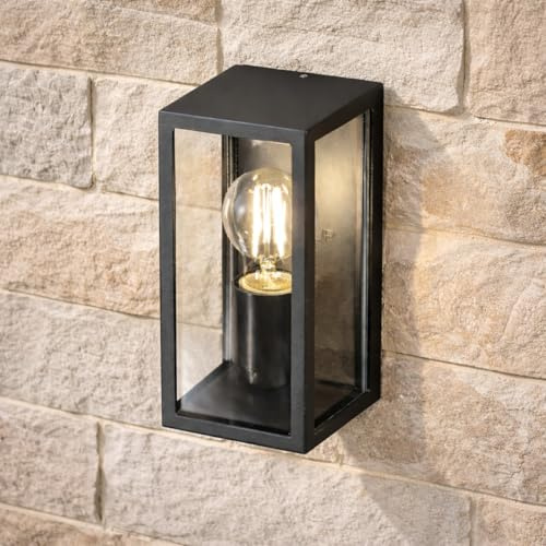 CGC Lighting Außenwandleuchte, schwarze Box, Laterne, Diffusor, transparent, IP44, E27