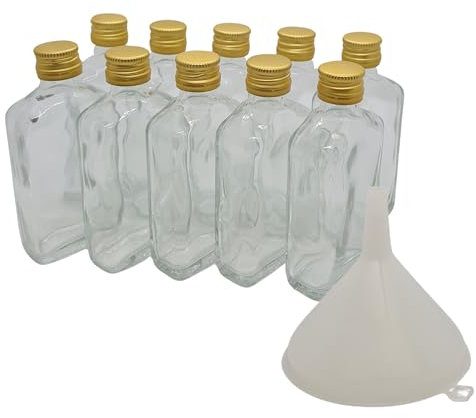 DIAH DO IT AT HOME Small Glass Flask Bottle 50ml with Screw Cap Lid 10pcs. and Funnel for Liqueur DIY Home Brew