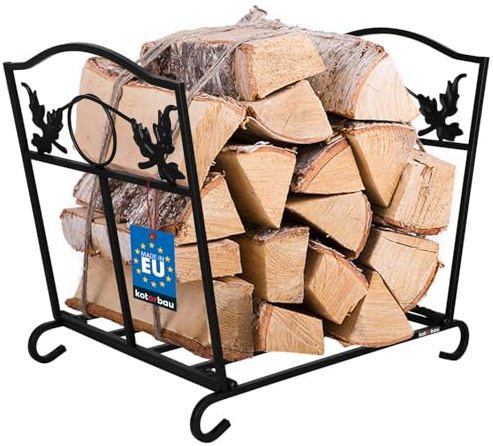 KOTARBAU® Kaminholzregal für innen & außen - 43 x 31,5 x 40 cm - Faltbares Holzregal - Kaminholz Aufbewahrung - Brennholzregal - Dekorativ - Tragbar - pulverbeschichteter Stahl - Schwarz