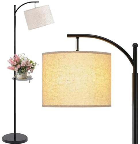 INMOZATA Floor Lamps for Living Room, Dimmable Floor Lamp with Shelves Standing Reading Lamp Adjustable Linen Lampshade for Living Room, Bedroom, Office, E27 Bulb Sockets