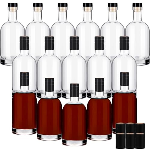Liengoron Wine Bottle 16PCS 200 ML Glass Bottles with Lids 6 oz Clear Glass Bottles with Cork Empty Wine Bottle with Stopper for Beverages Drinks Beer Water Soda