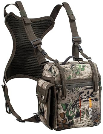 WOLFHUNT Bino Harness Chest Pack, Binoculars Bag with Rangefinder Pouch, Bino Case with Adjustable Strap for Hunting, Birdwatching, Hiking, Wilderness Exploration, Camo MP