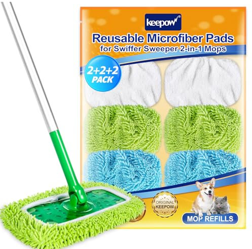 KEEPOW Toallitas Reutilizables para mopa Swiffer, Almohadillas Reutilizables y Lavables, para Uso húmedo y seco, Paquete de 6 Unidades, Azul, Blanco y Verde