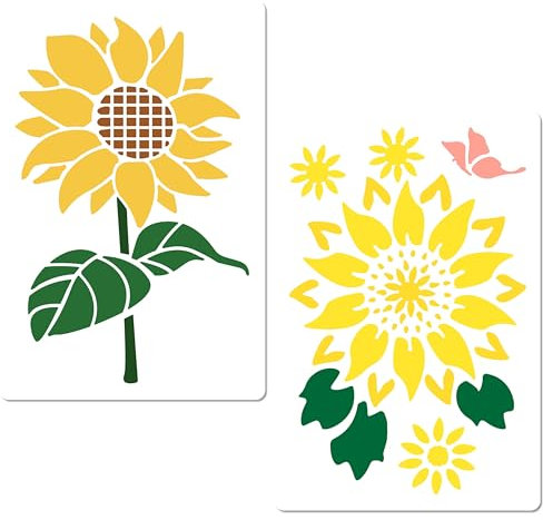 GORGECRAFT 2 Stile Sonnenblumen-Schablonen 20x30cm Wiederverwendbarer Kunststoff Große Sonnenblume Blumen Schmetterling Zeichenvorlage Zum Malen Auf Holz Basteln Leinwand Papier Stoff Heimdekoration