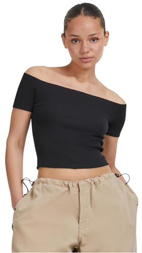 Urban Classics Women's Ladies Organic Off Shoulder Rib Tee T-Shirt, Black, XXXL