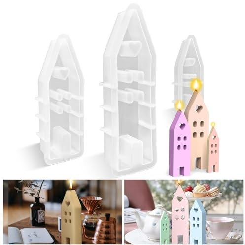 Silikonformen Gießformen Häuser, 3 Stück Kerzenformen zum Gießen, Hase Silikon Gießform Kerzenhalter für Ostern, Silikonform Haus mit Fenster, Silikonform Kerzenständer for Gips, Oster-DIY-Geschenke