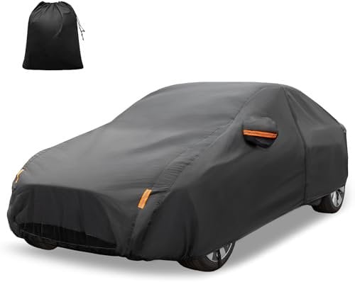X AUTOHAUX Car Cover for Tesla Model 3 2017-2023 210T Polyester Outdoor Full Car Cover All Weather Waterproof with Driver Door Zipper License Plate Vent Black