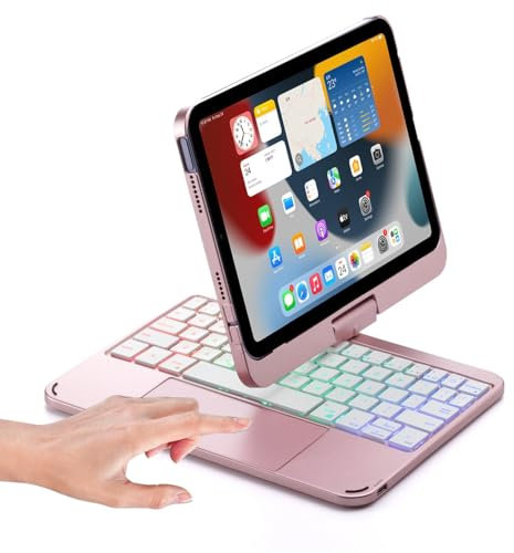 Keyboard case for iPad Mini 7 A17 Pro 2024/Mini 6 Rotating,Touchpad Keyboard with 7 Color Backlit, for iPad Mini 6th/7th Generation 8.3-inch Keyboard Case with trackpad, Rose Gold