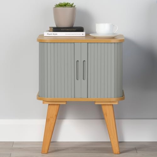 Racking Solutions Bamboo Side Table with Light Grey Sliding Doors 580mm H x 450mm W x 450mm D