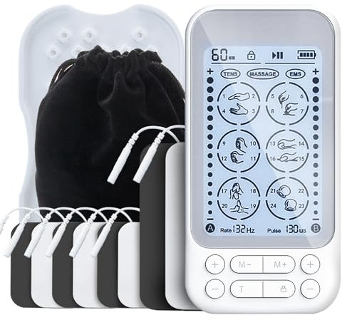Luvan 3-IN-1 TENS-Gerät Muskelstimulator, Dual Channel Wiederaufladbare TENS EMS Maschinen zur Schmerzlinderung, mit 24 Modi und 30 Intensitätsstufen, 8 Elektrodenpads
