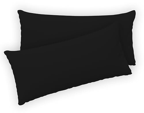 Twinzen® Kissenbezug 40x80 (2er-Set) - 100% Jersey Baumwolle 150 GSM Kissenbezüge - Schwarz - Für Kissenbezüge 40x80 cm - Kissenhülle - Kissenbezug mit Reißverschluss - Oeko-Tex Zertifiziert