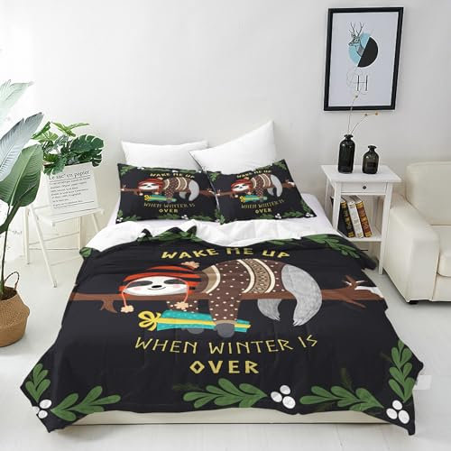 ANHOPE Schlafende Tier Faultier Bettwäsche Set 3 Teilig Weich Bettbezug 155x220 cm & 2 Kissenbezug 80x80 cm Microfaser Bettbezüge Set mit Reißverschluss Bettdeckenbezug für Kinder Jungen Mädchen