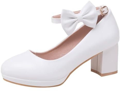 HSyc JRX Damen Blockabsatz High Heels Riemchen Pumps mit Schleife Kleid Schuhe 39.5