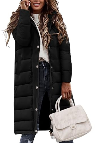 Tuopuda Winterjacke Damen Wintermäntel Lang Winddichter Warm mit Kapuze Stehkragen Jacke Mantel Parka Übergangsjacke Winterparka Steppmantel Herbst Winter Outdoorjacke