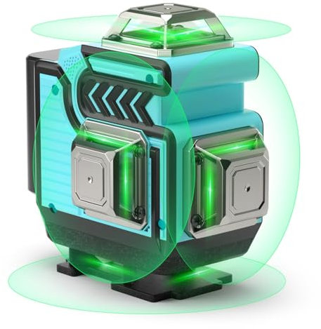 Niveau Laser Vert 4 x 360° - elffthy 4D 16 Lignes Professionnel Autonivelant Niveaux Laser IP 54 Waterproof en Croix Rotatif Laser Level avec 2 Batteries et Télécommande