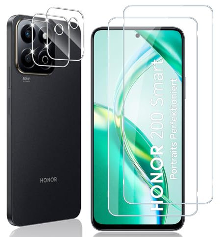 Locofun Verre Trempé pour Honor 200 Smart 5G, 2 Pièces Protection écran Film avec 2 Pièces Caméra Arrière Protecteur, Dureté 9H Film en sans Bulles,Ultra HD Vitre Trempé