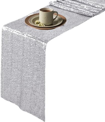 Tischläufer Tischläufer Weihnachten Glänzend Tischläufer Tischdekoration für Weihnachtsessen Geburtstagsfeiern Hochzeit 30*275cm (Silber)