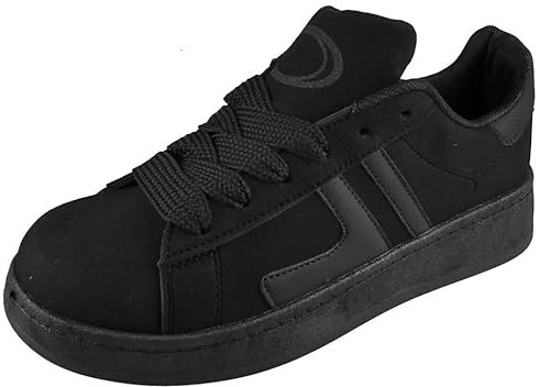 LoudLook Ladies Trainers Shoes Lace Up Platform Comfy Casual Gym Pumps Sneakers Shoes Sizes All Black 4