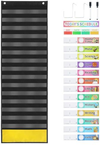 Stundenplan-Taschendiagramm – 15 wiederverwendbare farbige Karten, Stundenplan | Tagesplan-Taschendiagramm mit trocken abwischbaren Stiften und Tasche, Tagesplan-Taschendiagramm für Aktivitäten zu Hau