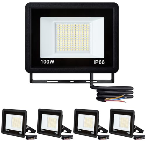SUBTLETY 5x100W Aluminium Strahler für Arbeitsbeleuchtung LED Baustrahler Außen Sicherheitsbeleuchtung 230V Wandstrahler Superhelle Scheinwerfer Fluter Außenlampe für Garten Garage Gehwege (Kaltweiß)