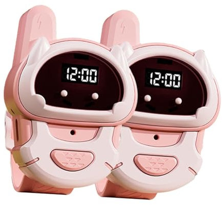 AsrMyjcx 2X Kinderuhr mit großer Reichweite, interaktives Spielzeug, Mini-Partygeschenk, multifunktional, wiederaufladbar, für Camping, Alter 3–12, Rosa