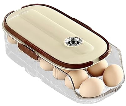 scyca Egg Storage Container,Egg Container with Wheels | Automatic Rolling Grid,Household Stackable Egg Storage Box with Lid,