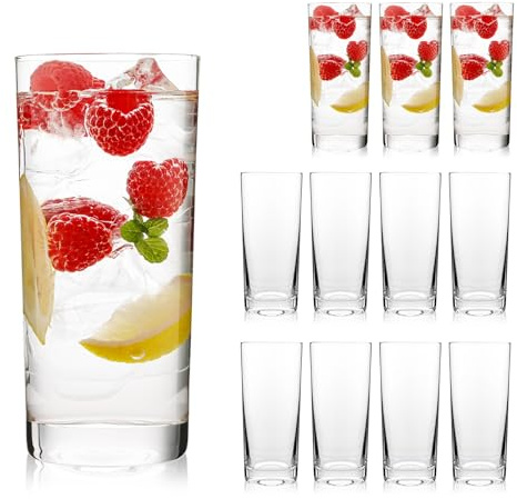 OUWO Highball Glasses Set of 12, 16oz Tall Drinking Glasses, Water Glass for Kitchen, Tom Collins Glasses, Mojito Glass Cups, Cocktail Glasses for Bar Glassware