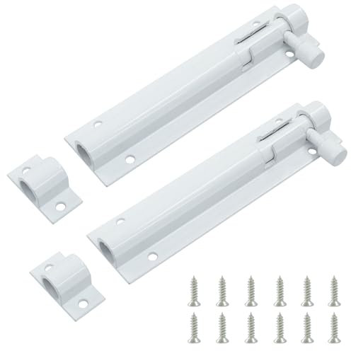 Cjueiom Paquete de 2 pernos de bloqueo de puerta, 100 mm, color blanco, resistente, cerradura deslizante con tornillos para dormitorio, baño, cobertizo, puerta de jardín