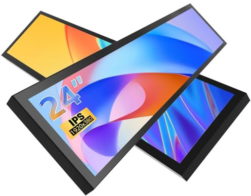 24 Ultra Wide Bar LCD Monitor FHD1920x380 Industrial Computer Monitor Built-in Dual Speaker Secondary Screen Dual HDMI & DP Port, Advertising Display for Subway Malls Restaurant Digital Signage, VESA