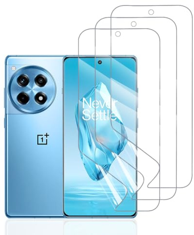 Hhfcryst Lot de 3 films hydrogel pour OnePlus 12R 5G - En TPU souple - Transparent - Résistant aux rayures - Pas de bulles (verre non trempé)