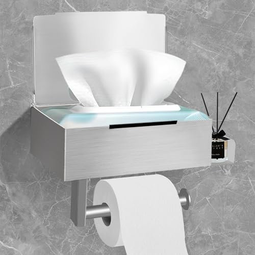 DOKKOME Toilettenpapierhalter Ohne Bohren Klopapierhalter mit Feuchttücherbox Edelstahl Klorollenhalter Rollenhalter für Badezimmer Toilet Paper Holder Toilettenhalter Silber Neu