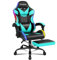 ELFORDSON LED Gaming Chair with 8-Point Massage, Ergonomic Computer Office Chairs with Headrest, Lumbar Cushion, Footrest, RGB Light, High Back 150° Reclining, 360° Swivel, PU Leather, Cyan
