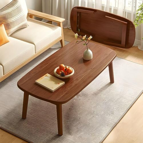Ovaler Couchtisch – Massivholzbeine ohne Montage Dunkelbraun – Multifunktionaler Wohnzimmertisch & Schlafzimmer Beistelltisch Kleines Sofa & Freizeittisch (80 cm)