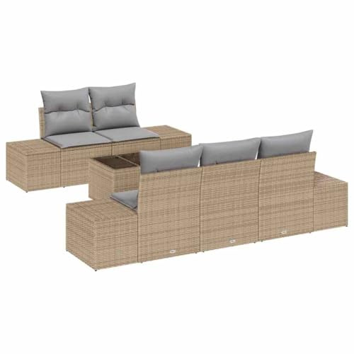 vidaXL Garten-Sofa-Set 6 pcs Beige Poly Rattan, Stylische Gartenmöbel, gemütliches Sofa-Set, modulares Rattan, Balkonlounges zum Entspannen