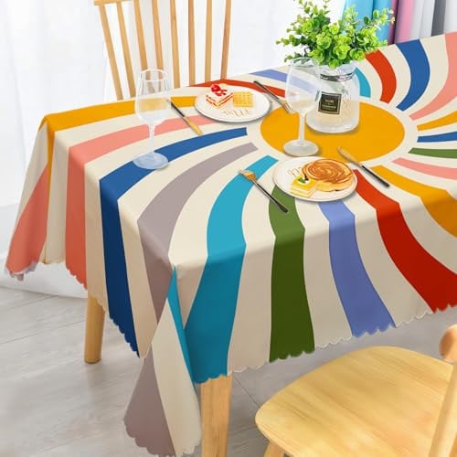 iEvery Sonne Tischdecke Abwaschbar, Gartentischdecke Rechteckig Wetterfest Floral Table Cloth Polyester Tischdecke Waterproof für Outdoor Gartentisch Küche Esstisch Garten 110x140 cm