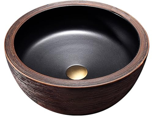 LXTEDJ Lavandino Per Bagno e Guardaroba, Forte e Durevole, Non Ingiallente, Lavatoio Rotondo In Ceramica, Senza Troppopieno e Rubinetto, Lavabo Da Appoggio, 40X40X15CM-08
