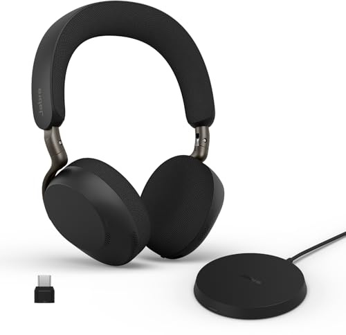 Jabra Evolve3 75 On-Ear Wireless Bluetooth Headset with Microphone, Black | Headset for work with Charging Stand, Active Noise Cancellation, USB-C, 22h Battery, Works with Online Meeting Apps
