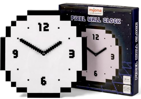 MIJOMA Wanduhr Pixel 30x30 cm Retro-Design quadratisch geräuscharm aus Kunststoff für Wohnzimmer Büro Gaming-Raum Batterie betrieben
