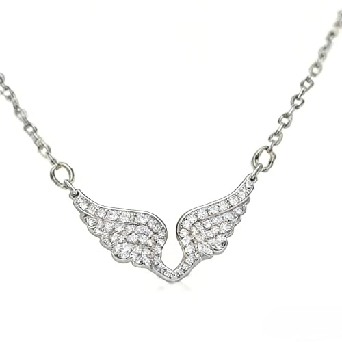 Sterling Silber Flügel mit funkelnden Zirkon Flügeln - Silber Engelsflügel zarte Engelsflügel Halskette Anhänger Engel Halsketten für Frauen Geburtstag Valentinstag Geschenke