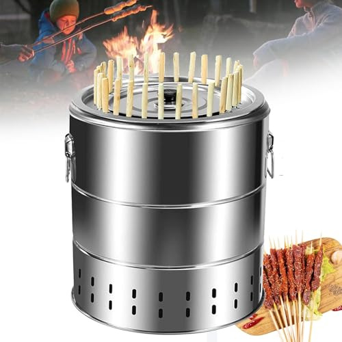 Barbecue portatile senza fumo con griglia a carbone, griglia per kebab in acciaio inossidabile con 28 spiedini e griglia per barbecue per riunioni di famiglia