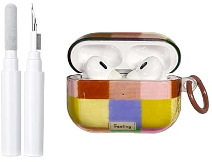 Reownest Kompatible für AirPods Pro 2 Hülle mit Reinigungsset, Cute Bunt Dopamin Kariert Muster Aesthetic Design, Kratzfeste Schlüsselbund Abdeckung Soft Kopfhörer Handyhülle - Bunt